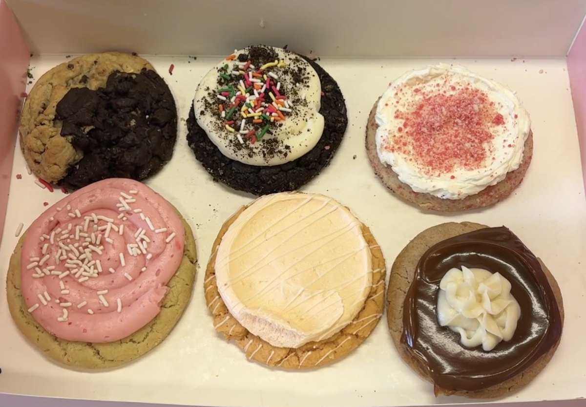 Six Crumbl cookies before consumption. Photo by Addison Levens '28.